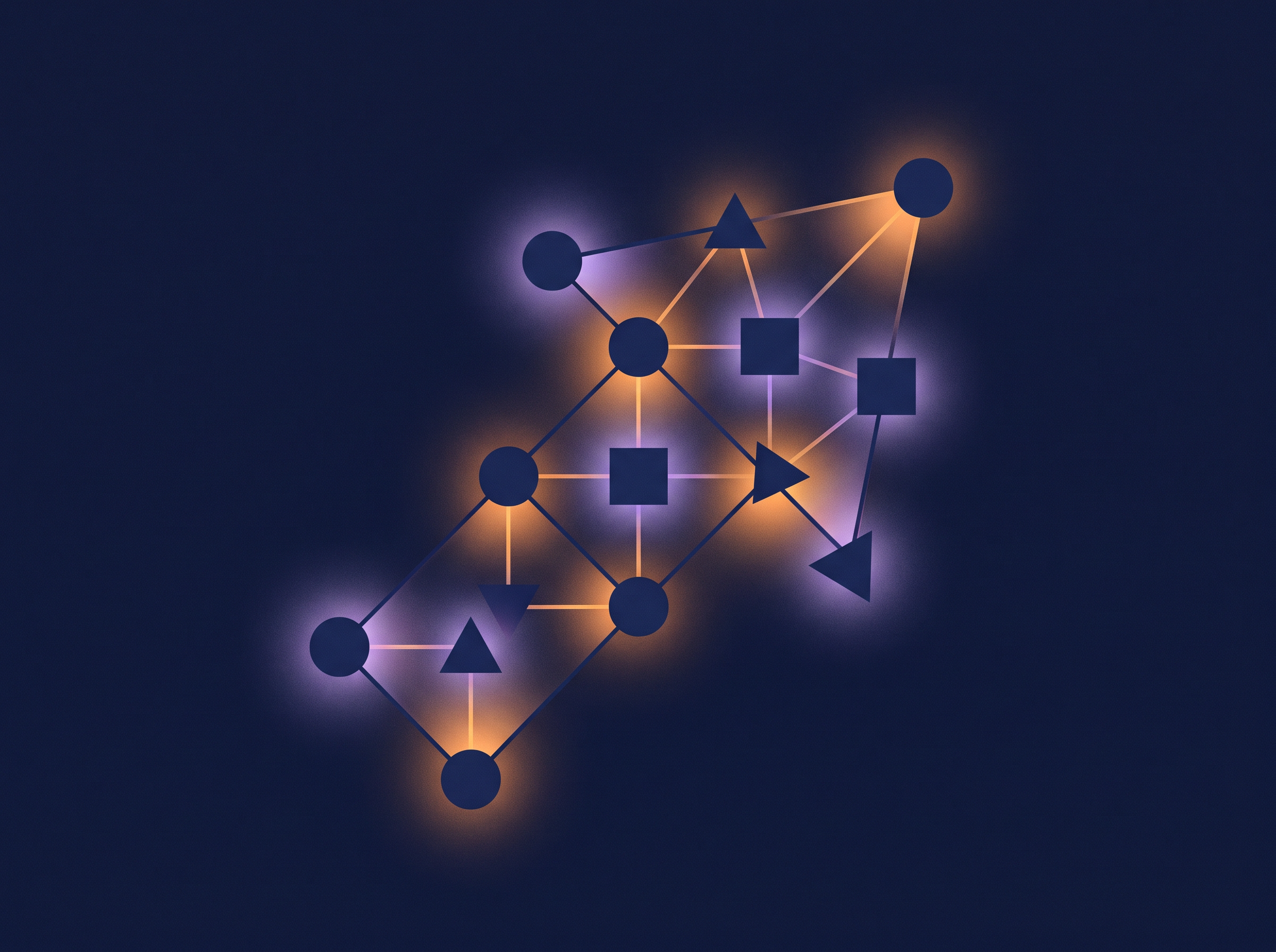 Abstract illustration of connected geometric nodes forming an upward arrow, representing a structured system for growth